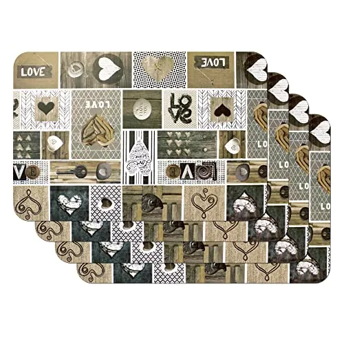 Vénilia Tischset Country Love, Platzset für Esszimmer, Esstischmatten, Telleruntersetzer, Platzdeckchen, abwischbar, lebensmittelecht, 45 x 30 cm, 4 Stück