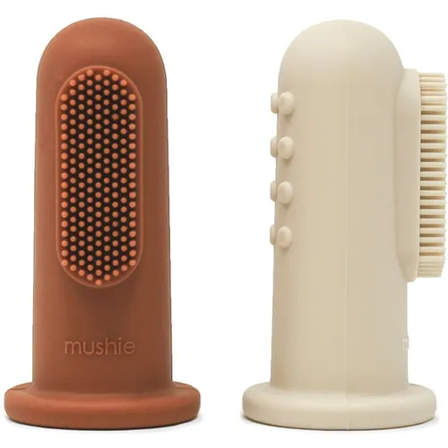 Mushie Finger Toothbrush Kinderzahnbürste zum Aufstecken auf den Finger Clay/Shifting Sand 2 St.