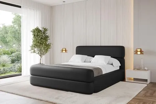 ALTDECOR Polsterbett mit Bettkasten und Lattenrost, Bett mit Matratze H3/H4, Kopfteil, Boxbett, Doppelbett mit Stauraum - Enora-Z - 160x200 Schwarz Kunstleder