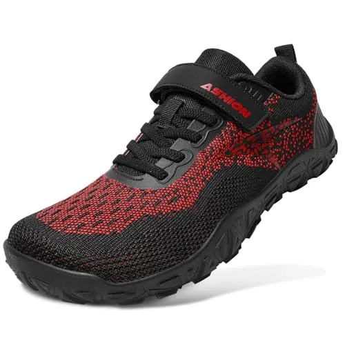 ASHION Kinder Sneaker Jungen Mädchen Wanderschuhe Leicht Turnschuhe Outdoor Trekkingschuhe,Rot,33 EU