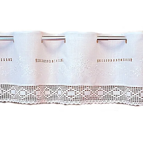 Bistrogardine mit Häkelspitze und florale Stickerei weiß 30cm x 150cm Landhaus