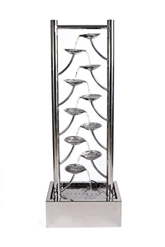 KÖHKO® Wasserwand 97CM Edelstahl mit LED-Beleuchtung - Wasserspiel in Blattform aus Edelstahl, ideal für Indoor und Outdoor, mit geschlossenen Wasserkreislauf und stimmungsvollem LED-Licht.