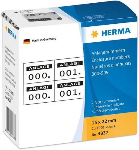 HERMA Etiketten Anlagenummern selbstklebend 2-fach Aufdruck schwarz VE=2x1000 Stück