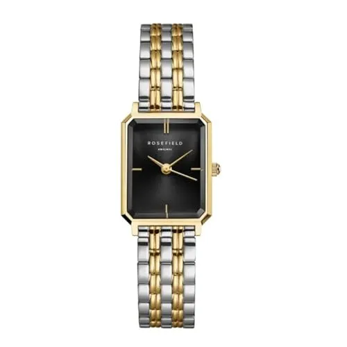 ROSEFIELD Quarzuhr Octagon XS Bicolor/Schwarz - Elegante Armbanduhr für Frauen mit japanischem Quarzwerk, edlem achteckigem Gehäuse und kratzunempfindlichem Mineralglas, ideal für stilbewusste Trägerinnen.