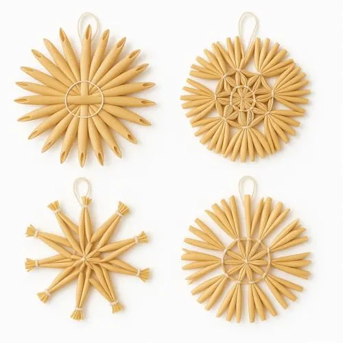 NaDeco Strohsterne zum Hängen | Stroh-Sterne | Natürlicher Christbaumschmuck | Weihnachtsbaumanhänger | Weihnachtsbaumschmuck | Strohsterne BaumschmuckㅤØ 6cm - 20 STK.