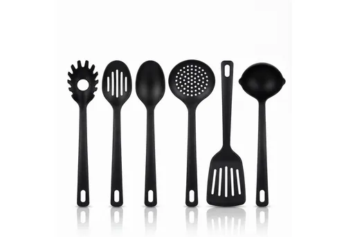 Arendo Kochbesteck-Set Küchenhelfer 6er Set, spülmaschinenfest, kratzfrei & lebensmittelecht (Set, 6-tlg., robuste Suppenkelle, Pasta-, Schaum-, Seih- & Servierlöffel, Wender), Küchenutensilien für beschichtete Pfannen & Töpfe, hitzebeständig