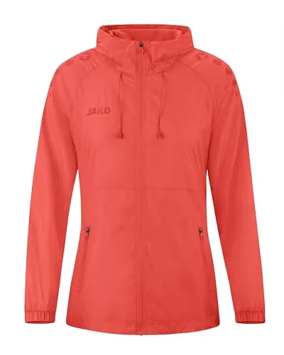 JAKO Damen Lightweightjacke Flow - 9876D in Coral, Größe XL (46/48) - Funktionsjacke aus 100% recyceltem Polyester, wind- und wasserabweisend, mit praktischen Reißverschlusstaschen und atmungsaktiven Mikrofasern für optimalen Feuchtigkeitstransport.