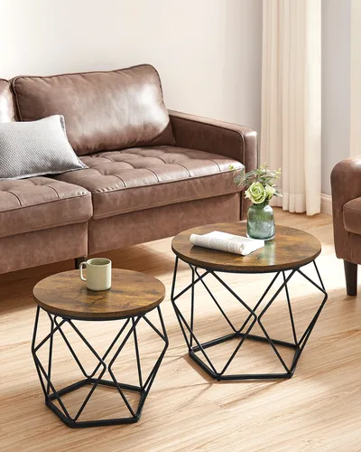 VASAGLE Couchtisch rund 2er Set Vintage-Flair - Couchtische im industriellen Vintage-Stil, platzsparend und stabil, ideal für kleine Räume. Einfacher Aufbau mit klarer Anleitung und Ersatzteilen.