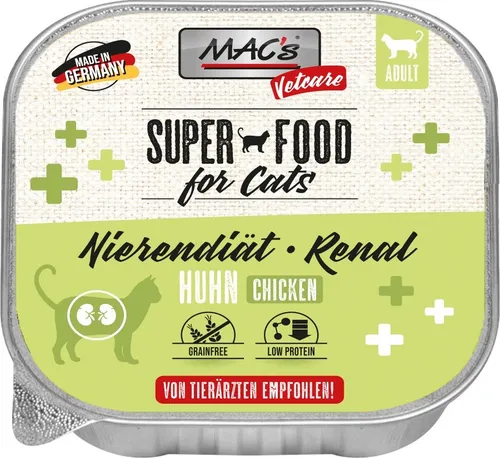 MACs Cat Vetcare Huhn Nierendiät 16x 100g - Nassfutter für Katzen, speziell entwickelt für die Nierengesundheit, mit hochwertigem Hühnerfleisch und optimaler Nährstoffzusammensetzung.