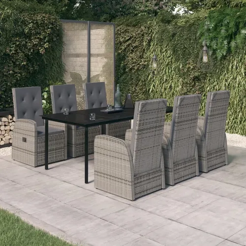 The Living Store 7-tlg. Garten-Essgruppe Grau mit Auflagen