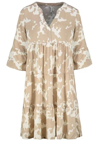 SUBLEVEL Shirtkleid Tropisches Muster, V-Ausschnitt, Rüschenärmel (knielang) Volants Midi Dress