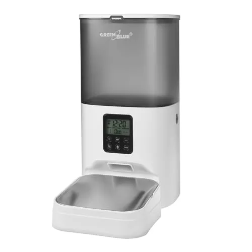 Green Blue Automatischer Futterspender für Haustiere 6 Liter - Automatisierter Futterspender mit LCD-Display, programmierbar für bis zu 8 Mahlzeiten täglich, ideal für Hunde und Katzen, große 6-Liter Kapazität für längere Nachfüllintervalle.