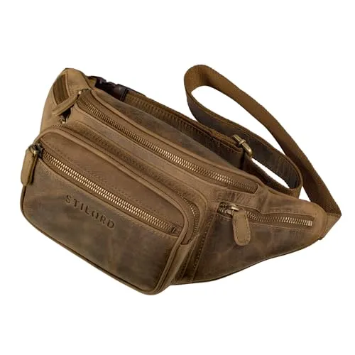 STILORD große Leder-Bauchtasche 'Caspar' - Vintage Gürteltasche für Herren, Damen & Kinder - Mode-Hüfttaschen mit modernem Vintage-Design aus echtem Rindsleder, geräumig mit 6 Fächern für all Ihre Essentials - ideal für Sport, Reisen und den Alltag.