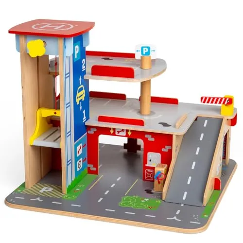 Bigjigs Spielzeug Holz Park & ??Play Garage Spielset