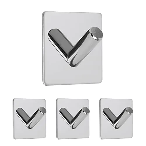 Dolvhin Handtuchhaken ohne Bohren | 4x Badezimmer Haken selbstklebend | Handtuchhalter selbstklebend | Wandhaken aus Edelstahl für Bad & Küche | Klebehaken Chrom poliert