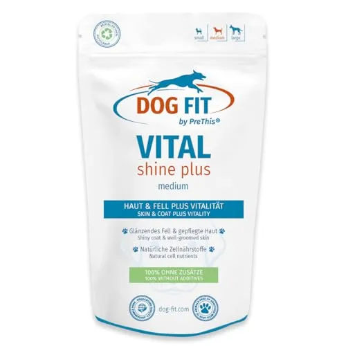 DOG FIT by PreThis® VITAL Shine Plus für Hunde I Glänzendes Fell & gepflegte Haut I Unterstützt Fellwechsel & die Normale Haut- & Fellstruktur I Ohne künstliche Zusätze I medium 10-25kg