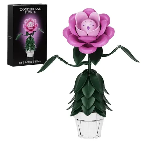 Wonderland Rosengesicht Bausatz,Botanicals Blumen Pflanzen Botanik Geschenk | Wunderland spezielles singendes Blush Blumen Bausteine Spielzeug,Plants Flowers Geschenk für Fans,Erwachsene Weihnachten