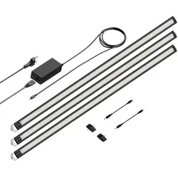 ledscom.de LED Unterbau-Leuchte SIRIS schwarz matt, Eckmontage, flach, 90cm, je 1044lm, weiß 3er Set