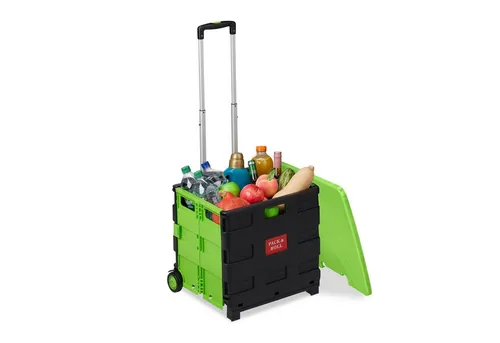 relaxdays Klappbarer Einkaufstrolley mit Deckel, Grün