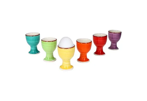 MamboCat Eierbecher 6er Set - Bunte Uni-Designs für jeden Anlass - Geschirr aus hochwertigem Steingut, ideal für eine fröhliche Frühstückstafel und vielseitig einsetzbar.