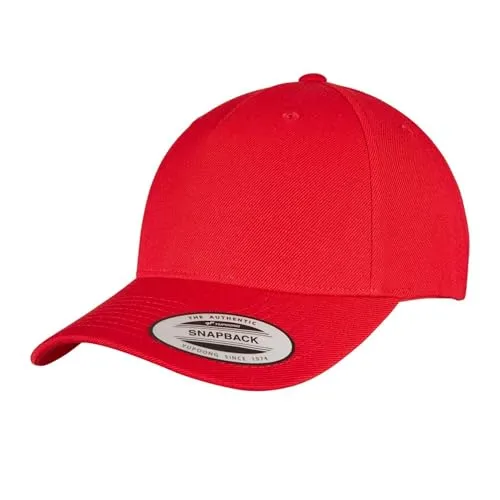 Flexfit Unisex Kappe 5-Panel Premium Curved Visor Snapback Cap Baseballkappe, red, one Size