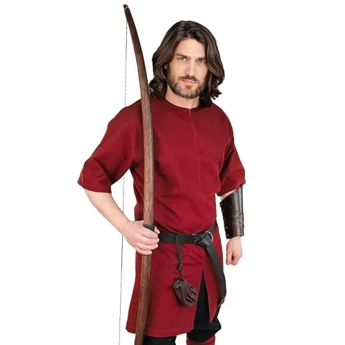 Vehi Mercatus Schlichte Mittelalter Tunika kurzarm Njord- Baumwolle- Schwarz, Braun, Rot, Gr??n oder Blau- LARP, Reenactment, Alltag (Rot, 3XL)