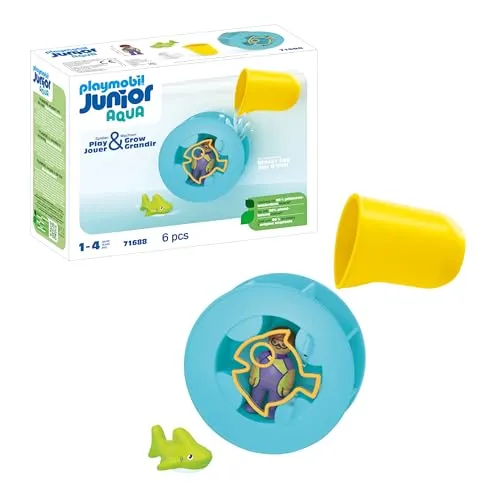 PLAYMOBIL 71688 Wasserwirbelrad mit Babyhai - Interaktives Wasserspielzeug aus 90% pflanzenbasiertem Material für stundenlangen Spaß im Wasser!
