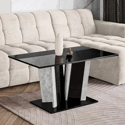 Home Collective Couchtisch Beistelltisch Wohnzimmertisch | modernes Design in Schwarz glänzend | 100x60x55 cm - Moderner Couchtisch mit V-Säulengestell und stabiler Bodenplatte. Ideal für Wohnzimmer und Loungebereich, bietet großzügige Ablagefläche und pflegeleichte Oberfläche für unkomplizierte Reinigung.