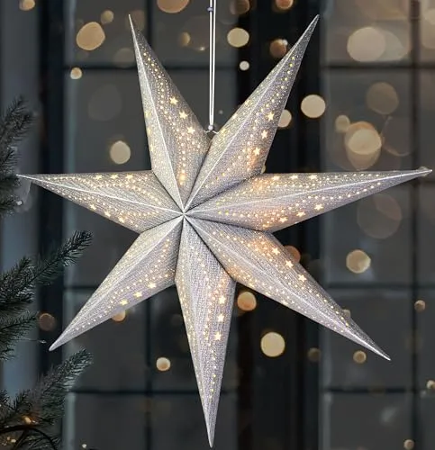 BRUBAKER LED Stern 3D Weihnachtsstern 60 cm - Weihnachtsbeleuchtung - Beleuchteter 3D Papierstern mit 10 warmweißen LEDs und Timer, ideal für eine festliche Fensterdekoration in der Adventszeit.