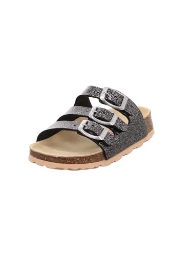 Superfit Mädchen Fussbettpantoffel 800113 - Hausschuhe für Mädchen mit orthopädischem Tieffußbett aus Naturkork, ideal für perfekten Halt und Passform dank 3 Riemen mit Schnallen.