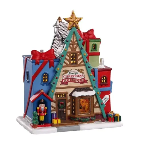 Lemax-05696 Nancy's Christmas Boutique - Tischdekoration für Weihnachten, mit LED-Beleuchtung in bunten Farben – ein festliches Highlight für Ihr Weihnachtsdorf!