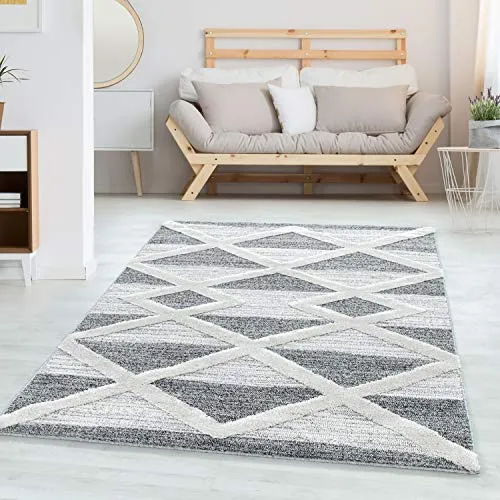 Carpettex Teppich Hochflor Wohnzimmer 3D Optik Hoch-Tief Effekt Geometrisch Design Grau 280 x 370 cm - Flauschiger Teppich Schlafzimmer Skandinavische Stil Weicher Teppich Küchenteppich