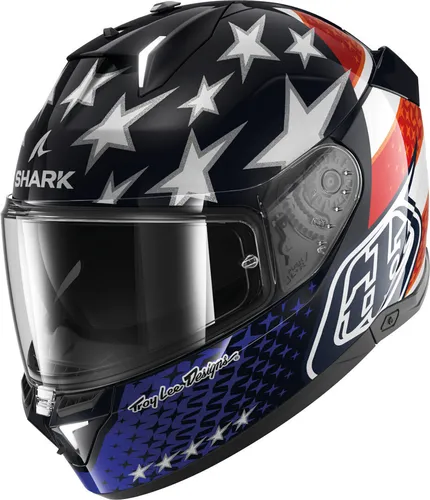 Shark Skwal i3 US Flag Integralhelm - Schwarz/Rot/Weiß/Blau - L - Motorradhelm mit integrierten LED-Bremslichtern für mehr Sicherheit, komfortable 'Best Fit'-Passform und kratzfestem, beschlagfreiem Visier.