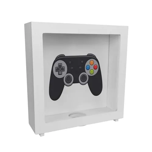Videospiel-Controller Rahmen Spardose aus Holz - Gamer Sparschwein Schwarzer Videospiel-Controller für Enthusiasten mit bunter Tastenanordnung und kreuzförmiger Illustration