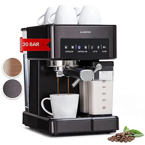 Klarstein Filterkaffeemaschine 1.8l - Hochwertiger Edelstahl - Siebträgermaschine mit 1350 W und 20 bar für perfekten Kaffee, inklusive 1.8l Kaffeekanne und leistungsstarker Edelstahl-Aufschäumdüse für cremigen Milchschaum.
