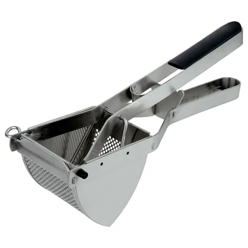 Grunwerg Kartoffelpresse, Stampfer, Obst- und Gemüsepresse mit ergonomischem Griff, Edelstahl, 28 x 8 x 10 cm, Silber