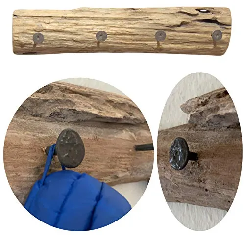 LS-LebenStil Vintage Holz Wandgarderobe Baumstamm - 4 Kleiderhaken - 50x10cm - Teakholz Rustikal - Baum Ast Garderobenhaken Garderobenleiste Flur-Garderobe Haken Wohnzimmer Kinderzimmer Deko