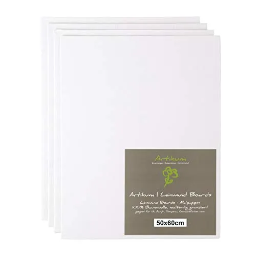 ARTIKUM 4X bespannter Malkarton 50x60cm – Malpappen mit 100% Baumwolle - Schreibutensilien: Malfertig vorgrundierte Leinwandplatten aus 280g/m² Baumwolle, ideal für alle Maltechniken. Perfekt für Künstler und Anfänger!