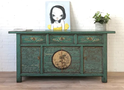 Asiatisches Sideboard im Shabby Chic Stil – Smaragd-grün in grün von Opium Outlet