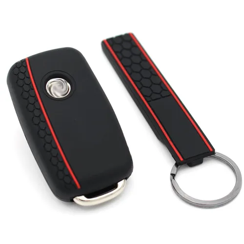 Schlüsselhülle VA Wabe + Keytag Schwarz/Rot Silikonschutz Cover Fernbedienung