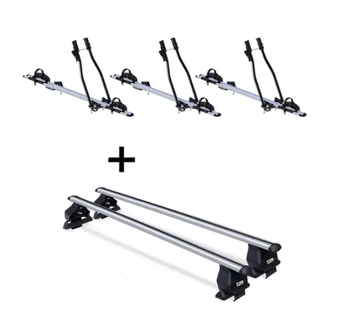 VDP Dachträger Set für VW Jetta IV (1998-2004) mit 3x Fahrradträger SAGITTAR - Fahrradträger Set mit 3x SAGITTAR und Menabo Tema Dachträger, ideal für den sicheren und stabilen Transport von Fahrrädern auf dem Dach Ihres VW Jetta IV (Kombi 5 Türer).