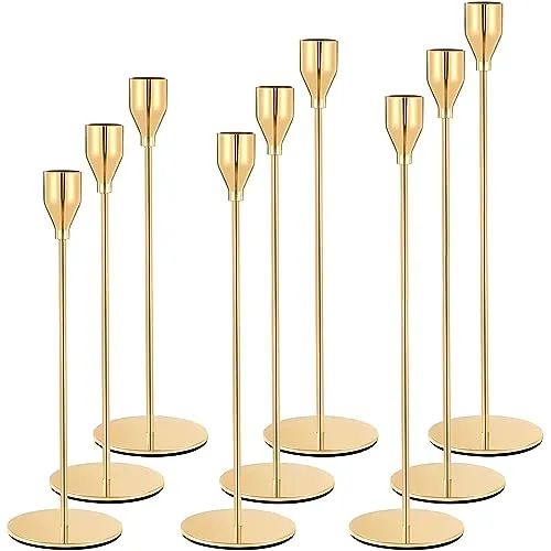 BARAKYEG Kerzenständer Gold 9 Set Neu Kerzenhalter Hochzeit Kerze Stand Hoch Kerzenleuchter,Kegelkerzenhalter für Party Hochzeit Deko Tabelle Geburtstag Abendessen Kerzenhalte Vintage Deko Gold