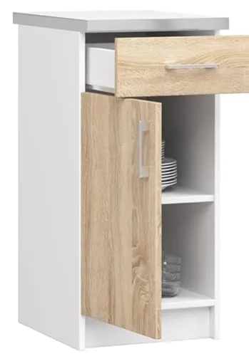 BDW - Küchenschrank Weiß/Sonoma - Schrank Küche - mit Arbeitsplatte, Tür, Schublade - Schrank 40 cm breit, 85 cm hoch - Küchenschränke Einzeln, Küchenmöbel Einzelteile
