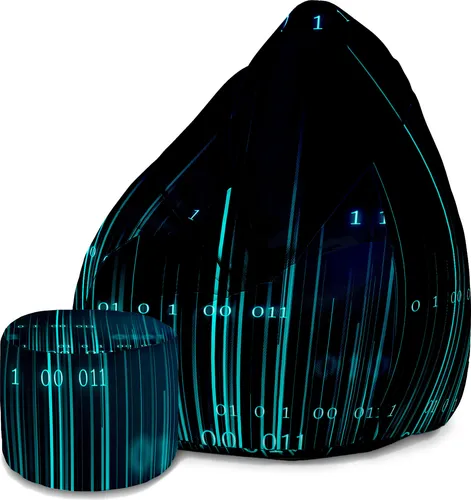 Dreamroots Bean Bag 80x80x120cm Sitzsack mit Lehne und Hocker und Bezug Sitzkissen Boden Chill Sack Bubibag Sitzsack mit Füllung mit Binary Code