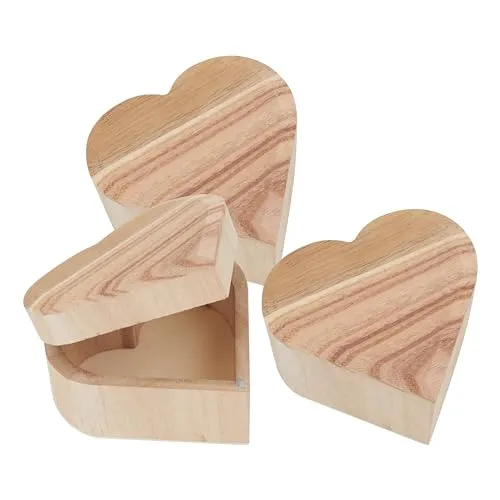 VBS 3er-Pack Holzkästchen Herz 10,5x9,5x5,5cm Aufbewahrungsbox Herzschatulle Geschenkschachtel