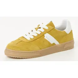 Plateausneaker TAMARIS Damen, Gr. 39 - Sportlich und Stylish - Sneaker aus Veloursleder und Lederimitat mit gepolstertem Schaftrand, ideal für Freizeitaktivitäten. Plateauhöhe von 3 cm und kontrastfarbene Details sorgen für einen modernen Look.