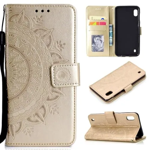 CoverKingz Handy Cover kompatibel mit Samsung Galaxy A31 - Handyschutz mit Kartenfach Klapphülle - Bookcase Hülle aufklappbar Motiv Mandala Gold
