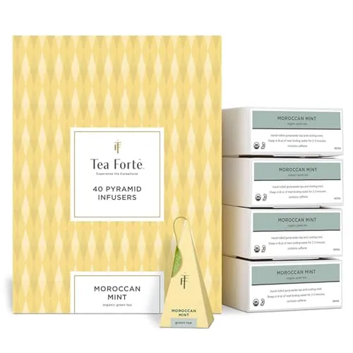 Tea Forte Moroccan Mint | Packung mit 40 Aufgusspyramiden | Grüner Bio-Tee
