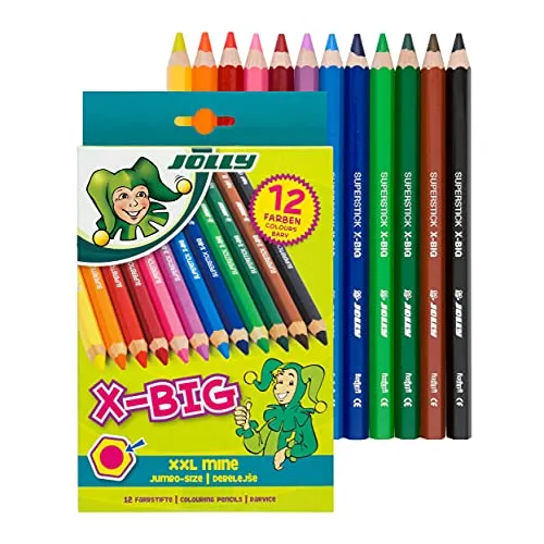 JOLLY Buntstift X-BIG sort., 12er-Kartonetui - extra-dicke Mine, ideal für Kleinkinder und Malanfänger, Made in Austria