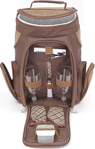 BRUBAKER Kühltasche für 2 Flaschen Wein und Champagner - Isolierte Picknicktasche für 2 Flaschen bis 1,5 l, mit umfangreichem Zubehör für ein romantisches Picknick und mehreren Stunden Kühlung. Perfekt für Outdoor-Events und Geschenke.